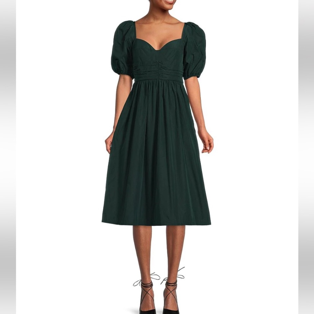 NWT Antonio MelaniValeria Sweetheart Neck Short Puff Sleeve Back Bow Dress